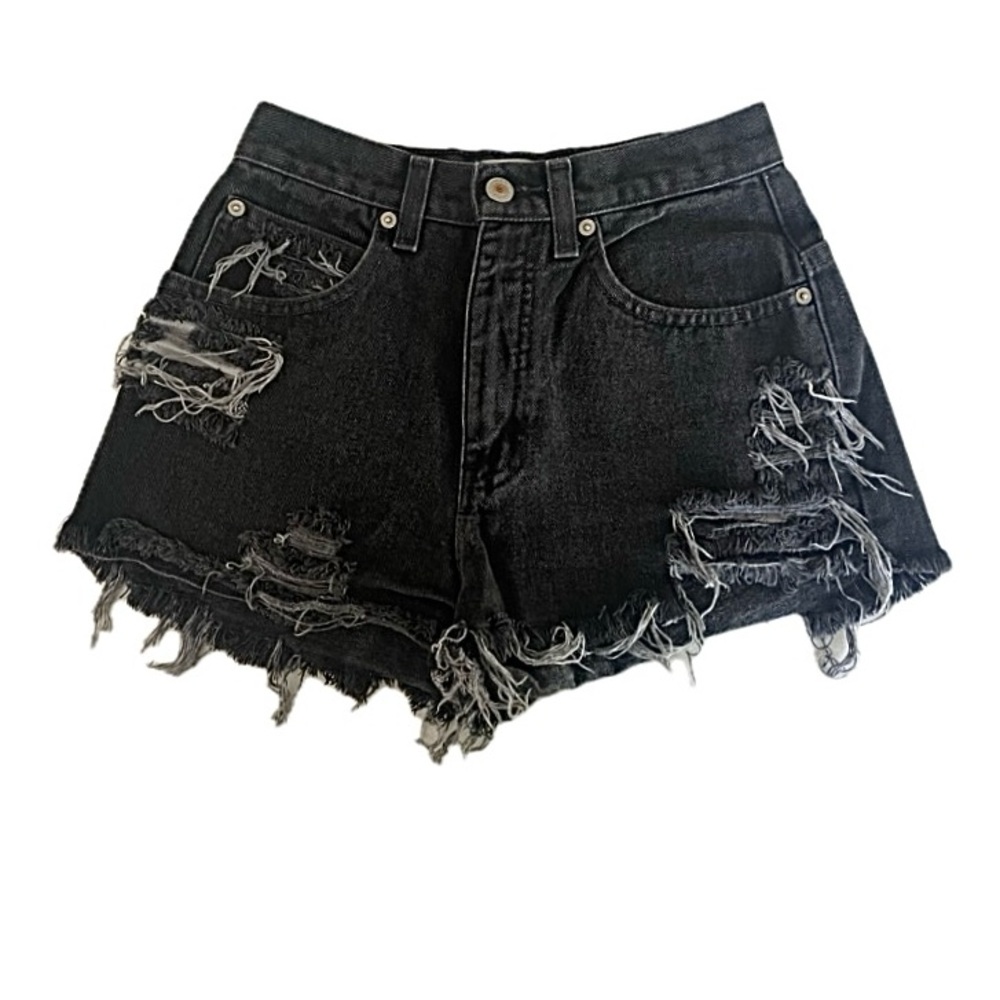 LONDONJEAN Black Distressed Jean Shorts